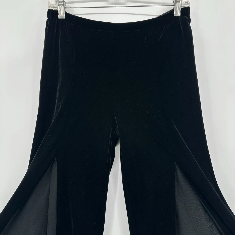 XSCAPE Joanna‎ Chen Pants Size 6 Black Velvet Chiffon Stretch Palazzo Wide Leg